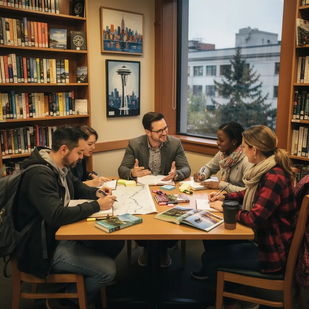 Planowanie trasy podróży z wykorzystaniem papierowej mapy i notatek.